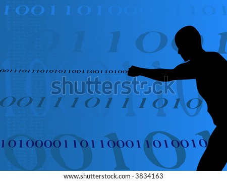 Man shooting out Binary Numbers from his fist with binary background