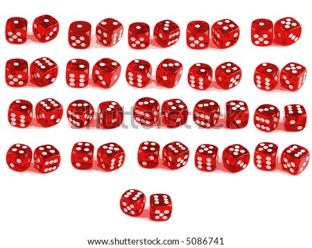 2 Dice Close Up - Showing All 21 Combinations (Low Poly Count) Stock