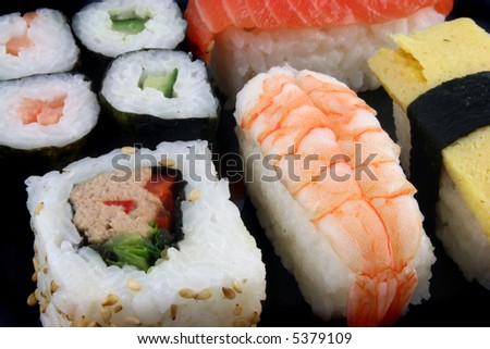 Close up shot of Sushi on a Black Background