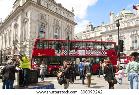 LONDON, ENGLAND - MAY 30: Double-decker bus at the Piccadilly Circus on May 30, 2015 in London