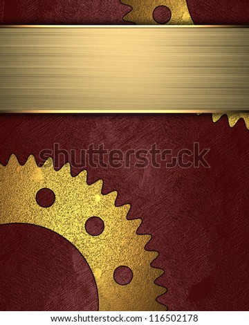 The template for the inscription. Red Background with golden gear and gold ribbon for writing.