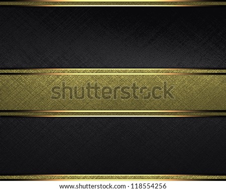 The template for the inscription. Beautiful black background with a gold ribbon on the edges and gold nameplate for writing. Template greeting card.