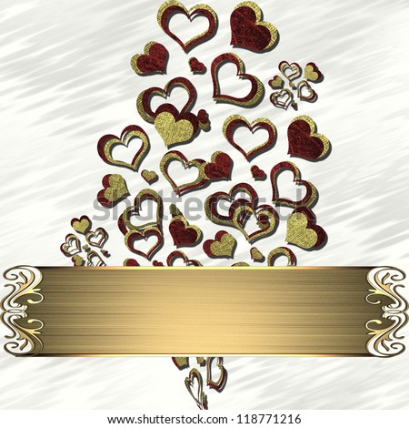 The template for the inscription. White background with red-gold hearts and gold name plate for writing