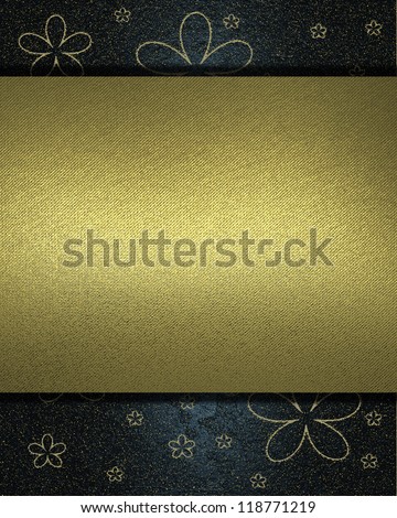 Abstract blue background with nipped gold flowers and gold nameplate for writing