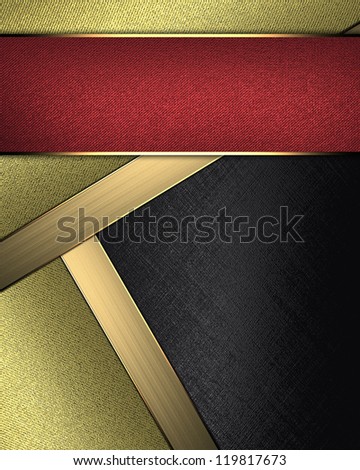 Design template. Abstract black background with inserts of gold color for writing and red nameplate.