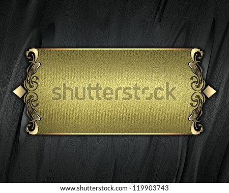 Template for writing. Black background with gold name plate with gold ornate edges