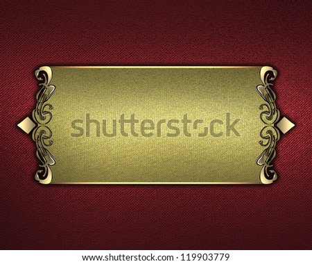 Template for writing. Red background and gold name plate with gold ornate edges