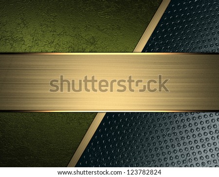 Grunge green and blue texture separated gold ribbon with gold nameplate.