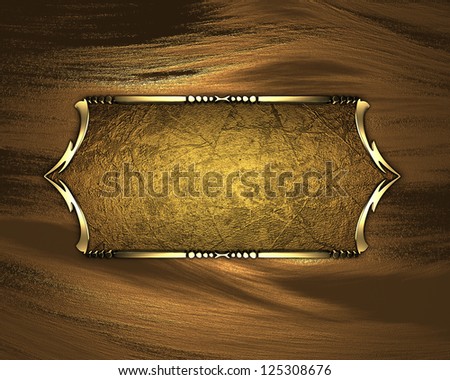 Template for writing. Gold name plate with gold ornate edges, on gold background
