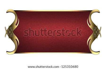 Template for writing. Red nameplate with gold ornate edges, isolated on white background