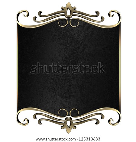 Template for writing. Black nameplate with gold ornate edges, isolated on white background