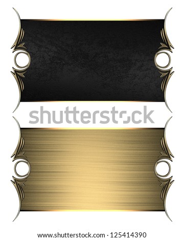 Gold and black nameplate with gold ornate edges, isolated on white background