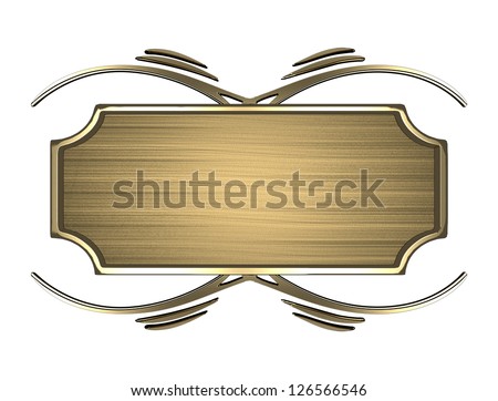Template for writing. Gold nameplate with gold ornate edges, isolated on white background