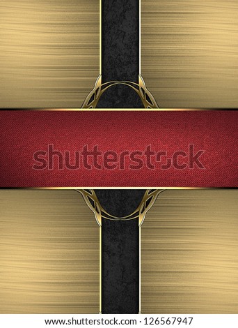 Design template - Golden plate with gold trim with ribbons of black and blue color