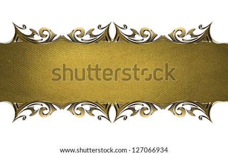 Gold nameplate with gold ornate edges, isolated on white background.
