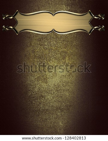 Template for design. Grunge brown background with nipped gold and gold frame