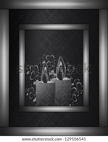 Design template - black texture in a silver frame with silver candles