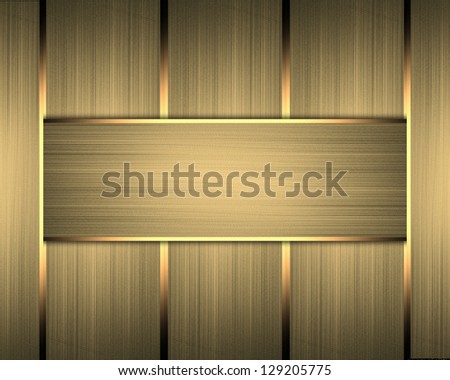 Template for design. Abstract gold striped background with gold trim and gold name plate