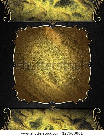 Template for inscription. Template for inscription. Black background with gold edges and beautiful plate with gold trim