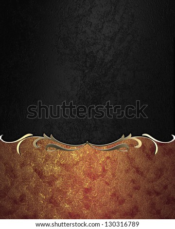 Design template - Abstract red-gold texture on black background with gold ornament edge