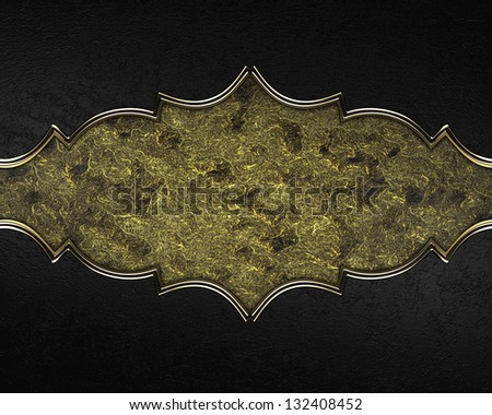 Black abstract background with a gold nameplate