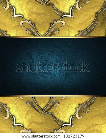 Design template - Gold ribbons with gold ornate edges with blue plate