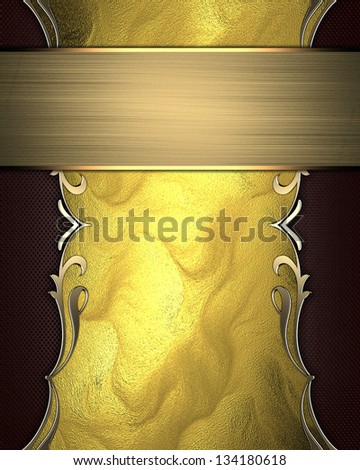 Red background with a gold plate with a beautiful finish and yellow plate. Layout for printing, design, greeting card