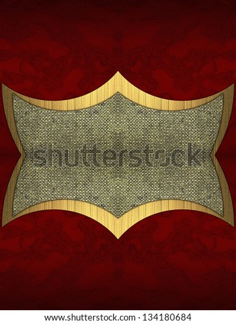 Abstract red background with metal plate with gold trim. Layout for printing, design, greeting card