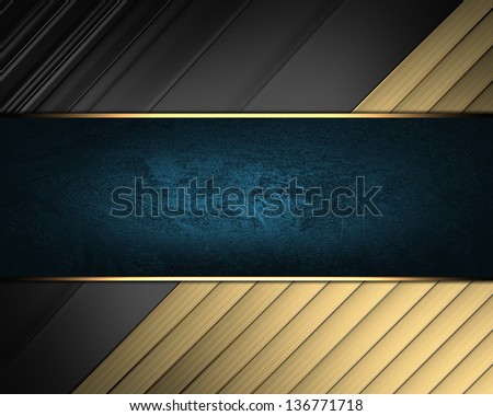 Elegant black background with gold ribbons. and blue nameplate. Template design. Template for writing text. Template website