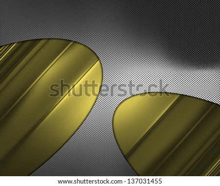 Template for design. Metal background with round cutouts and gold inserts. Design for website