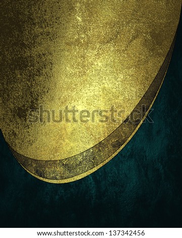 Grunge gold background with a blue edge and gold plate. Design element. Template design