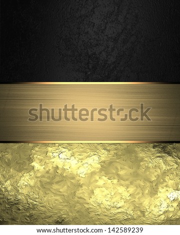 Template for design. Black and gold background with gold ribbon. Design template