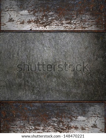 Design template - Background of stone with a rusty plate for writing on edges