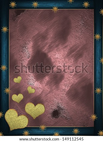 The template for the inscription. Beautiful blue Background with pink nameplate for writing in hearts. Template greeting card.