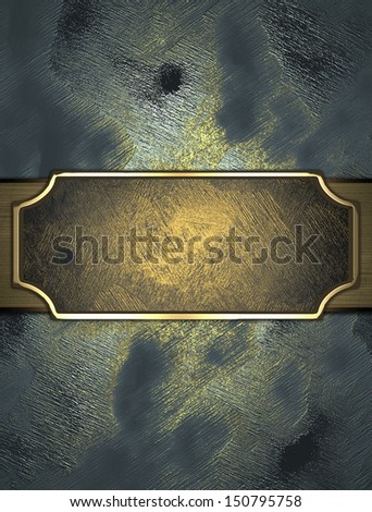 Blue metallic background with gold plate. Design template