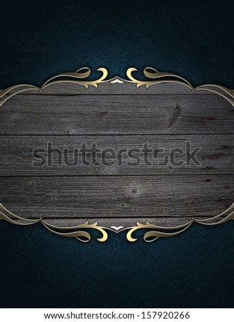 Blue background with wooden sign with gold border. Design template