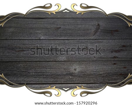 Template for inscription. A wooden plaque with gold border