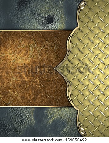 Metallic background with grunge plate and gold edge. Design template