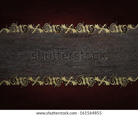 Red background with wooden sign decorated with flowers. Design template