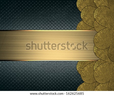 Grunge green background with gold edges and gold ribbon. Design template