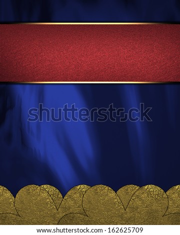 Template for inscription. Abstract blue background with gold edge with red plate