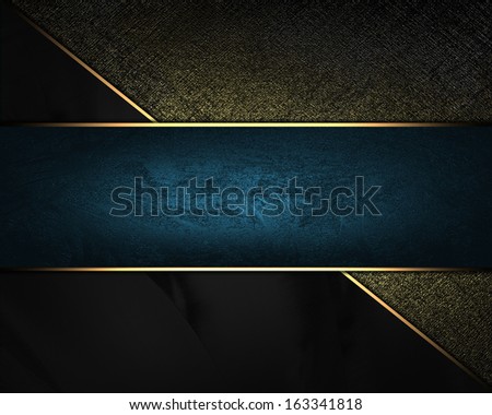 Black and gold background with blue plate. Design template
