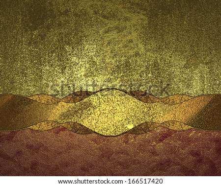 Grunge gold background with gold ribbon and red edge. Design template