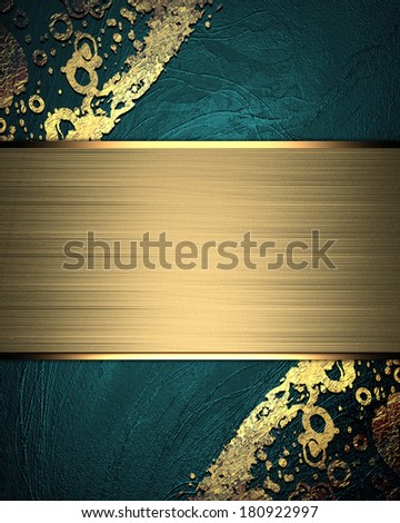 Blue texture with abstract gold corners and gold ribbon. Design template