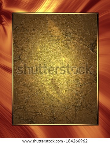 Red texture with gold waves and gold plate. Template for design