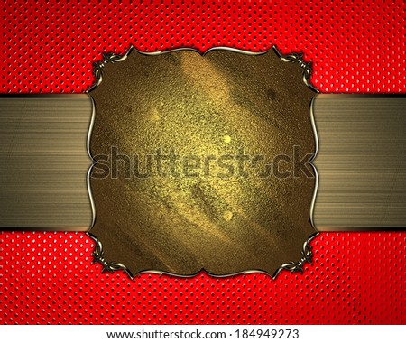 Background red abstract wallpaper in point with gold nameplate with gold trim. Design template
