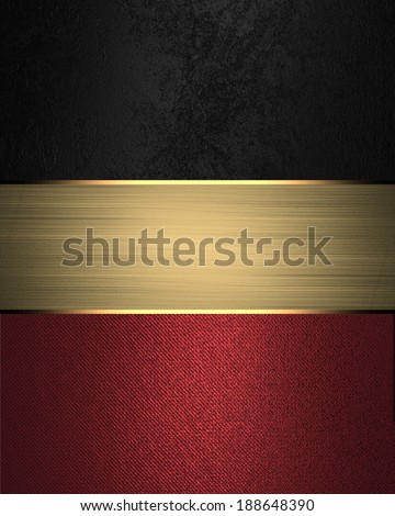 Grunge black background with red bottom with gold nameplate. Template for design. Template
