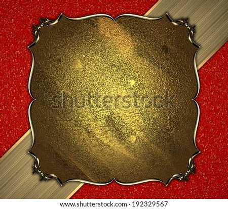 Red abstract background with golden point, name plate with gold trim. Design template. Design site