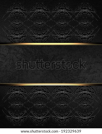 Black background with gold patterns on the edges and black ribbon. Template for text and design