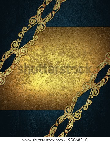 Blue abstract background with gold frame and gold pattern. Design template. Design site